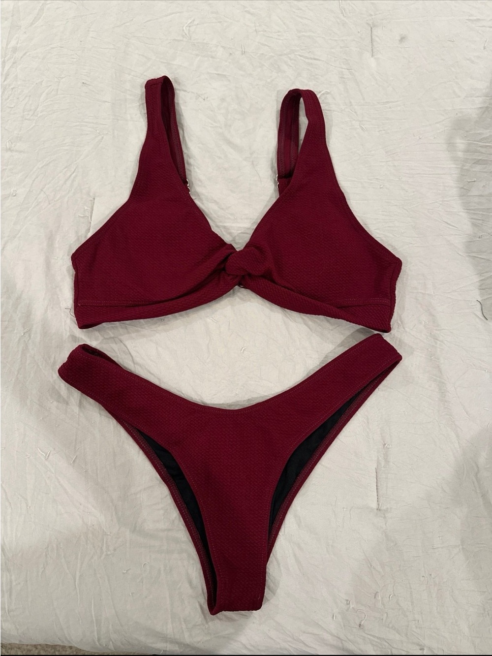 Zaful Knot Front Bikini Set in Burgundy